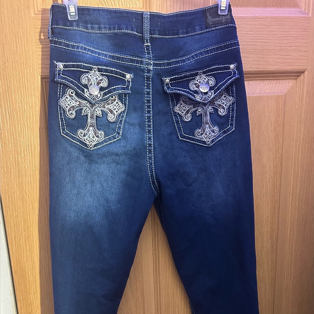 Soundgirl lowrise y2k Dark Blue Skinny Jeans with Embroidery